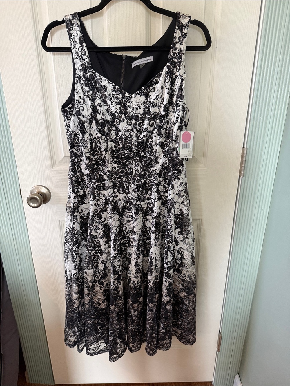 Danny & Nicole Black and White Floral Lace Midi Dress